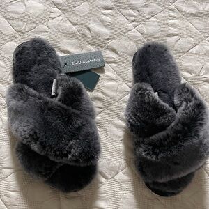 Mud Australia Black Fur Slippers